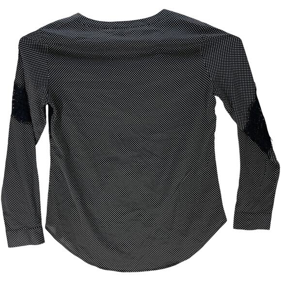 Ann Taylor Blouse Women Size M Black White Polka Dots Lace Detail Long Sleeves - Picture 3 of 5
